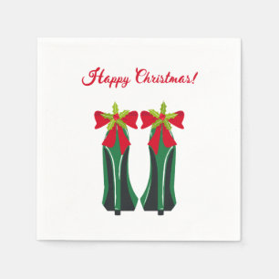 Serviettes En Papier Haut talons verts avec les vaches de Noël