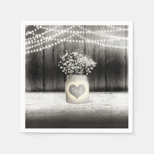 Serviettes En Papier Heart Mason Jar & Baby's Breath Rustic Mariage