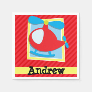 Serviettes En Papier Hélicoptère pour enfant; rayures rouges écarlate