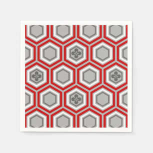 Serviettes En Papier Hexagonal Kimono Imprimer, rouge et gris / gris