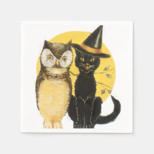 Serviettes En Papier Hibou et chat Halloween