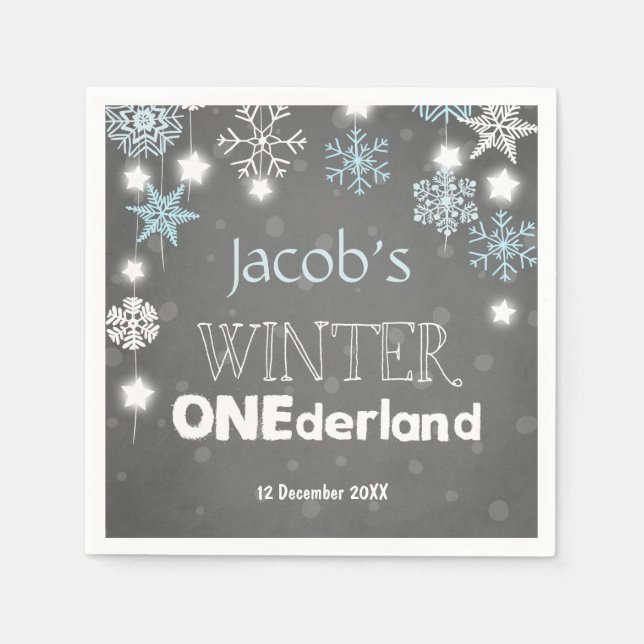 Serviettes En Papier Hiver onederland Papier Napkin Blue Boy Flocon de  (Devant)