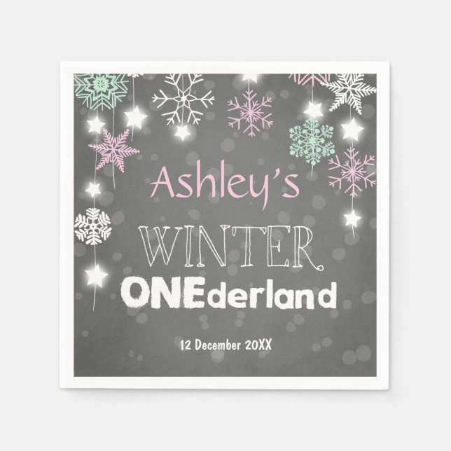 Serviettes En Papier Hiver onederland Papier Napkin Rose Girl Flocon de (Devant)