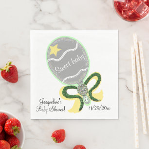 Serviettes En Papier Hochet bébé jaune et vert Douce Baby Shower