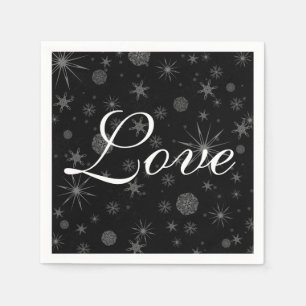 Serviettes En Papier Holiday Love Black White Snowflakes Mariage d'hive