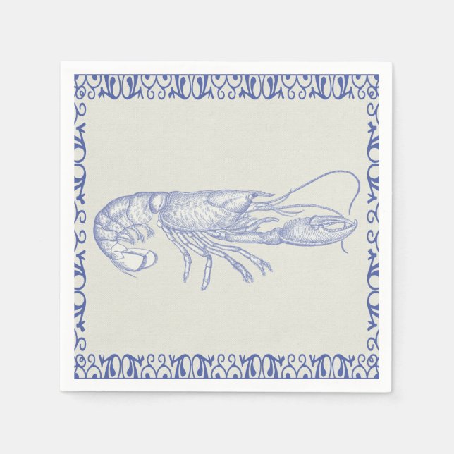 Serviettes En Papier Homard bleu Beach Life sur crème (Devant)