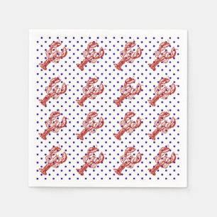 Serviettes En Papier Homard rouge marine et points bleus