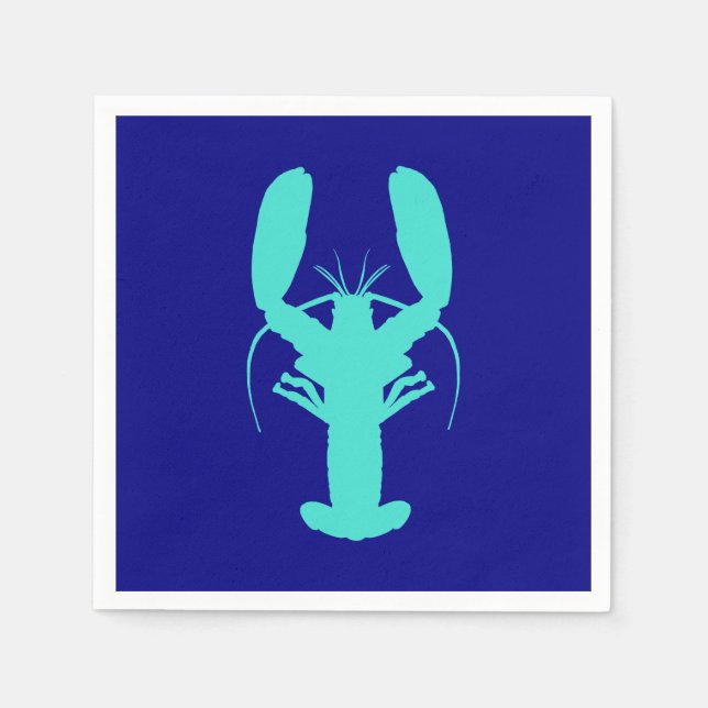 Serviettes En Papier Homard Turquoise Sur Bleu Marine (Devant)