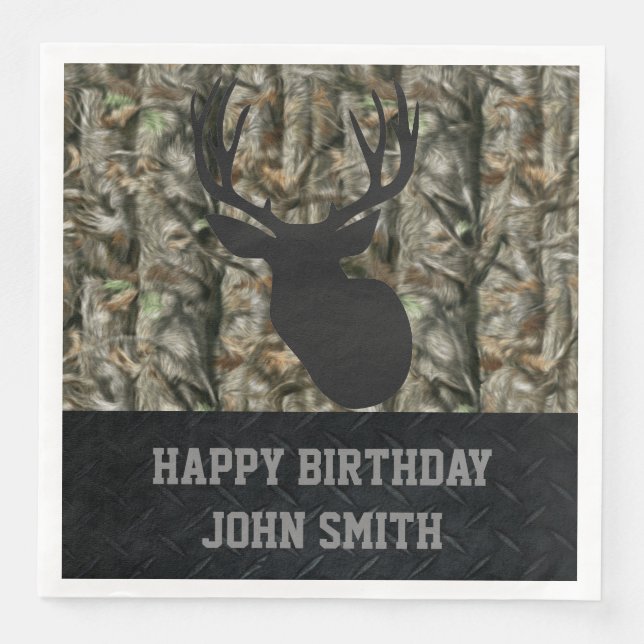 Serviettes En Papier Hommes Joyeux Anniversaire Camo Deer Chasse Servie (Devant)