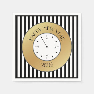 Serviettes En Papier Horloge d'or et de gripes Minuit Bonne année