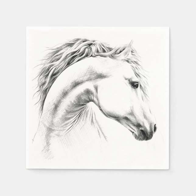 Serviettes En Papier Horse portrait drawing equestrian art (Devant)