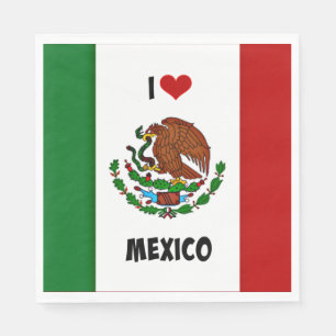 Serviettes En Papier I Love Mexico, drapeau mexicain