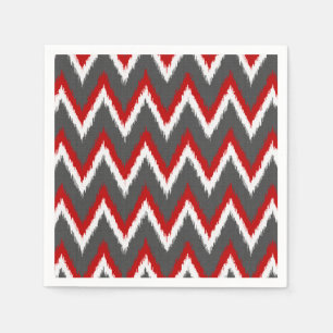 Serviettes En Papier Ikat Chevron Stripes - Rouge, Blanc et Gris / Gris