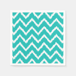 Serviettes En Papier Ikat Chevrons - Turquoise et blanche