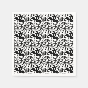 Serviettes En Papier Ikat floral damas - Blanc et noir