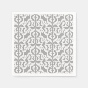 Serviettes En Papier Ikat Moorish Damask - gris argenté et blanc