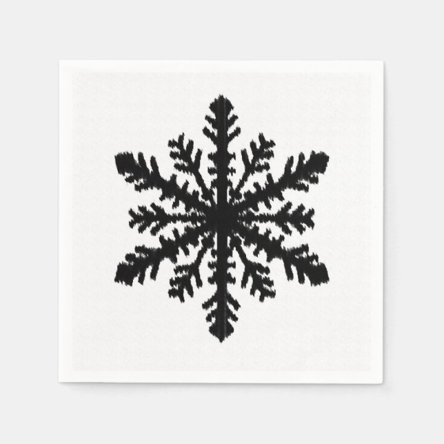 Serviettes En Papier Ikat Snowflake - Blanc et noir (Devant)