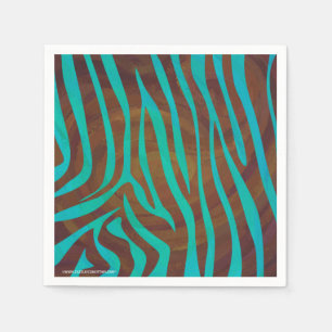 Serviettes En Papier Impression Brown et Turquoise Zebra