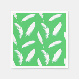 Serviettes En Papier Impression en plumes blanches sur vert jade