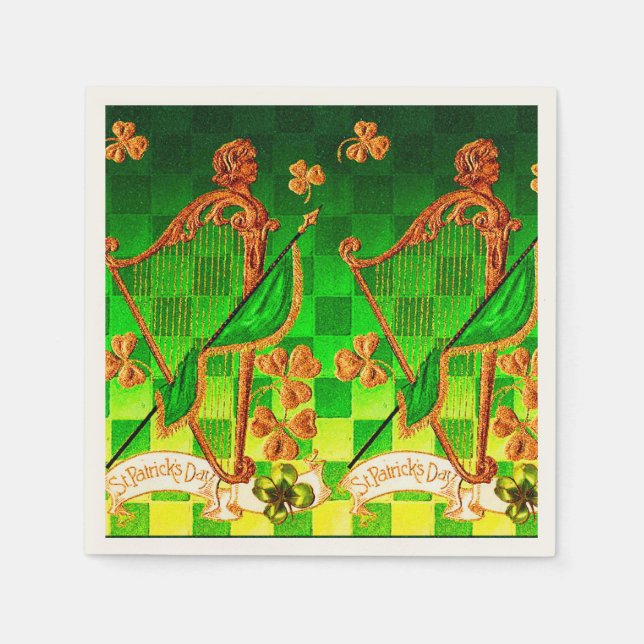 Serviettes En Papier IRLANDE HARP, OR VERT SHAMROCK St Patrick's Day (Devant)