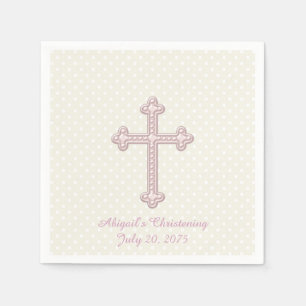Serviettes En Papier Ivory et Croix rose