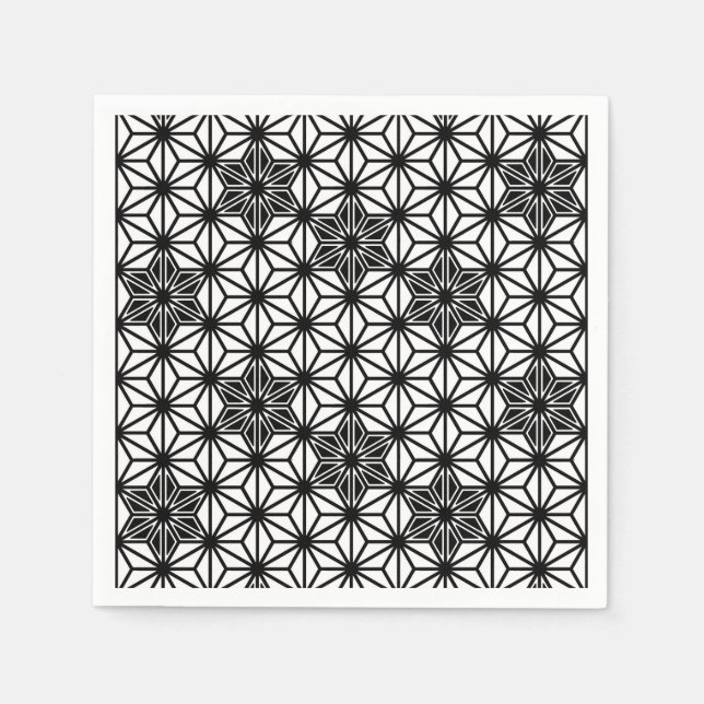 Serviettes En Papier Japonais Asanoha motif - blanc et noir (Devant)