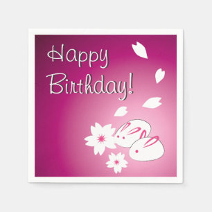 Serviettes En Papier Japonais lapins de neige et Sakura Anniversaire