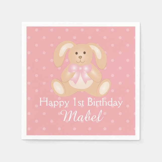 Serviettes En Papier Jeu d'Anniversaire de lapin à ruban rose mignonne (Devant)