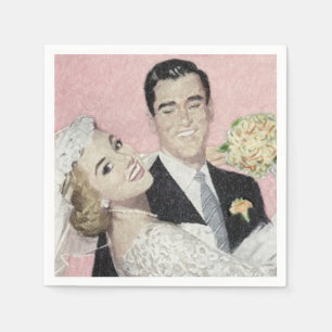Serviettes En Papier Jeune mariée et jeune marié de style vintage