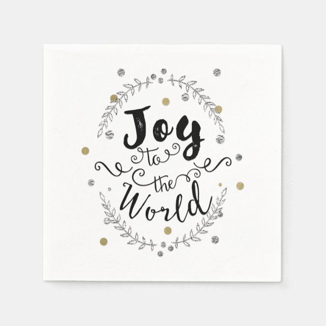 Serviettes En Papier Joie au monde Rustic Silver Gold Fête (Devant)