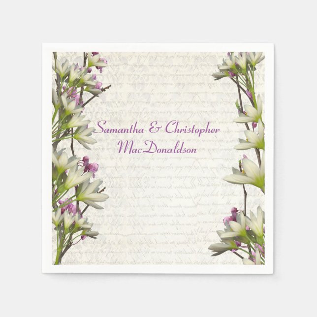 Serviettes En Papier Joli mariage campagnard mauve blanc lilas (Devant)