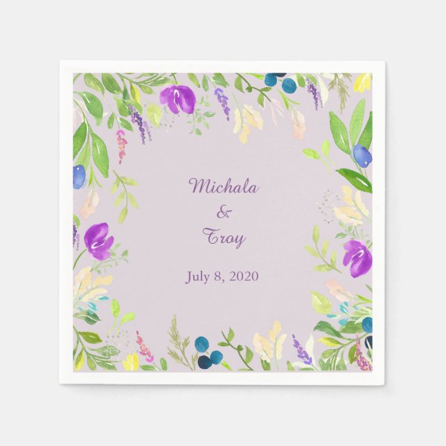 Serviettes En Papier Joli Mariage floral orchidée aquarelle (Devant)