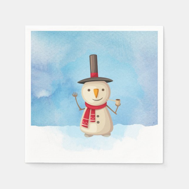 Serviettes En Papier Joli Snowman De Noël En Vêtement Et Sourire (Devant)