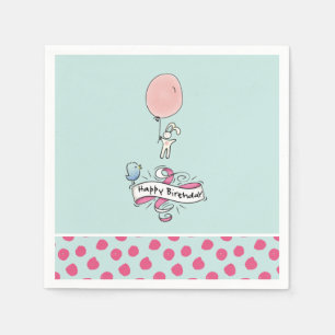 Serviettes En Papier Jolie Bunny tenant un ballon Joyeux anniversaire