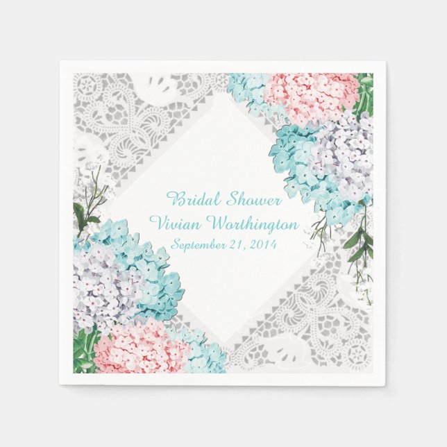 Serviettes En Papier Jolie dentelle et Fête des mariées d'Hydrangeas (Devant)