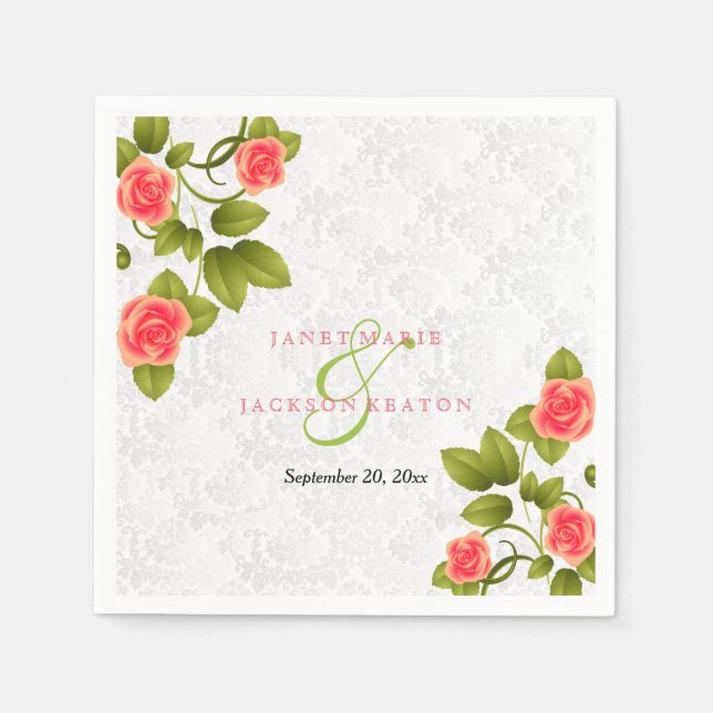 Serviettes En Papier Jolie fleur Rose de corail (Devant)