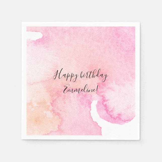 Serviettes En Papier Jolie rose rose Peach Aquarelle Anniversaire (Devant)