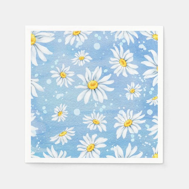 Serviettes En Papier Jolies marguerites blanches sur bleu (Devant)