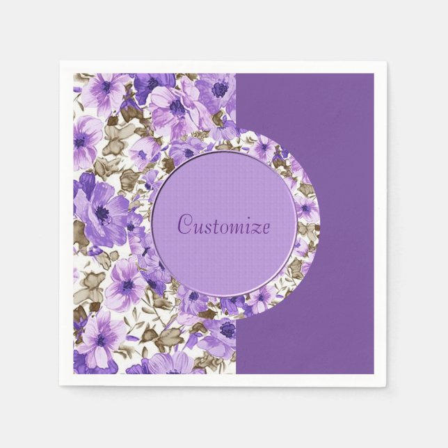 Serviettes En Papier Jolies serviettes florales violettes et blanches 4 (Devant)