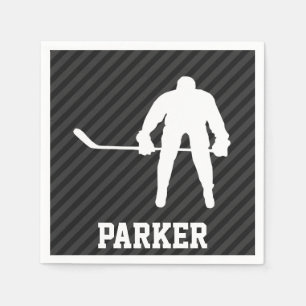 Serviettes En Papier Joueur de hockey; Gris Noir & Noir
