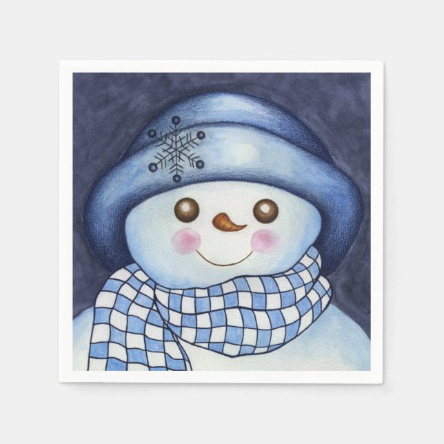 Serviettes En Papier Jours fériés fêtes de Noël Snowman Napkins (Devant)