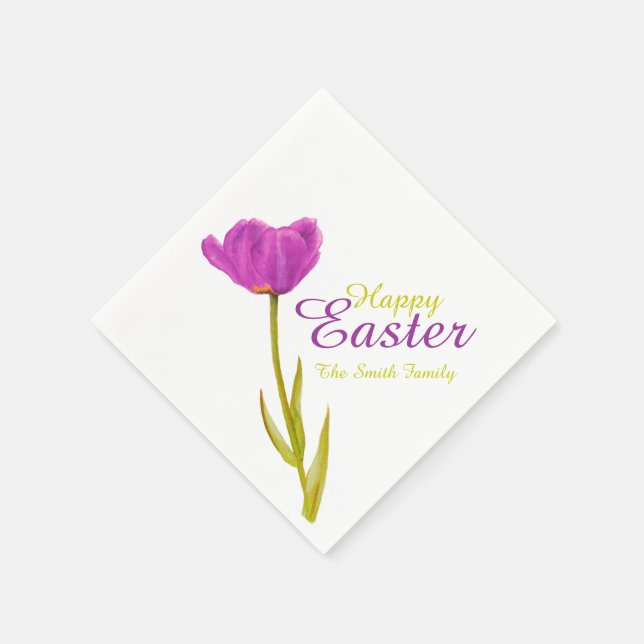 Serviettes En Papier Joyeuses Pâques tulipe violet printemps nom servie (Coin)