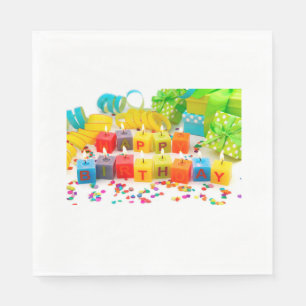 Serviettes En Papier Joyeux Anniversaire / Blanc standard déjeuner Napk