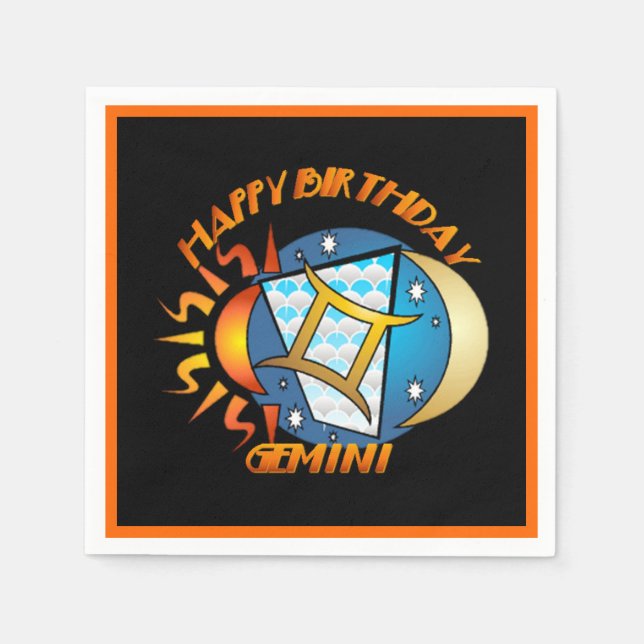 Serviettes En Papier Joyeux anniversaire Gemini Zodiac Signal de naissa (Devant)