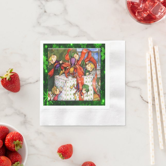 Serviettes En Papier Joyeux Elfes Envelopper présent Cocktail Papier Na (En situation)