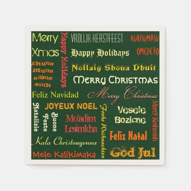 Serviettes En Papier Joyeux Noël en différentes langues (Devant)