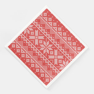 Serviettes En Papier Joyeux Noël Fair Isle Snowflakes Blanc & Rouge