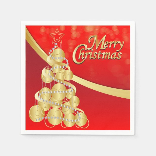 Serviettes En Papier Joyeux Noël rouge et or (Devant)