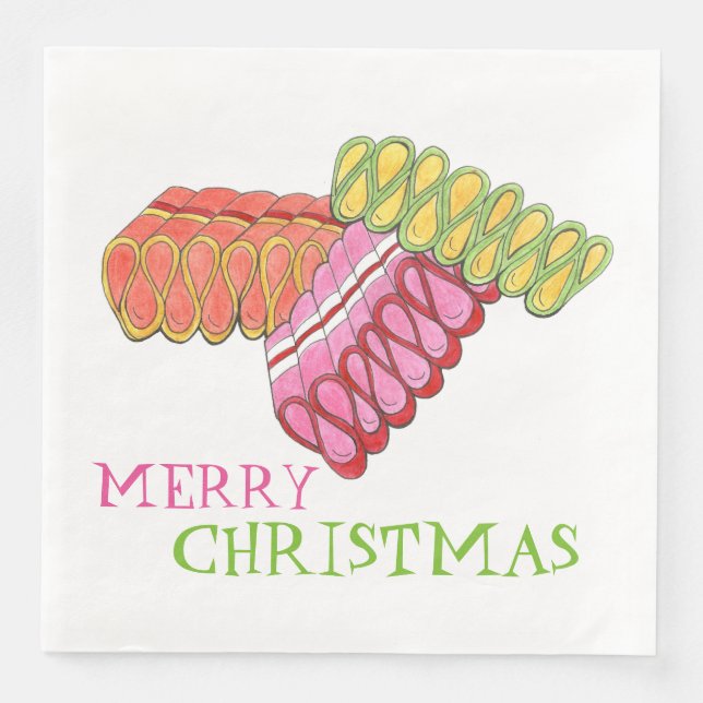 Serviettes En Papier Joyeux Noël Vacances Classique Ruban Candy (Devant)