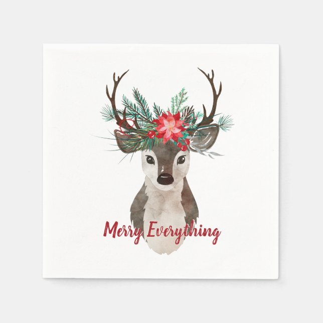 Serviettes En Papier Joyeux tout aquarelle Deer Antler Bouquet (Devant)